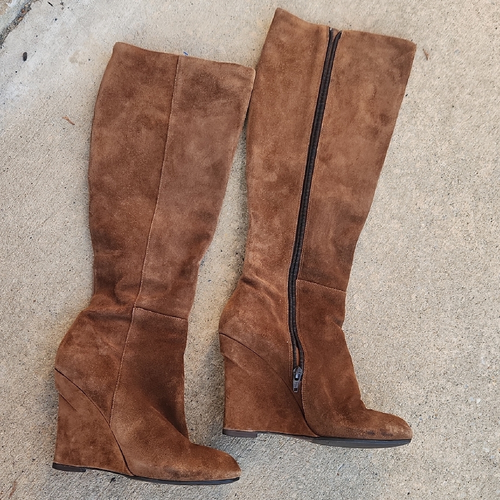 Vera Wang Lavender Label Brown Suede Wedge Knee-High Boots